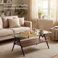thumbnail image 4 of Modern Rectangular Glass Coffee Table with Tempered Glass Top, Brown Wood Storage Shelf and Black Metal Legs for Living Room, Clear, 4 of 8