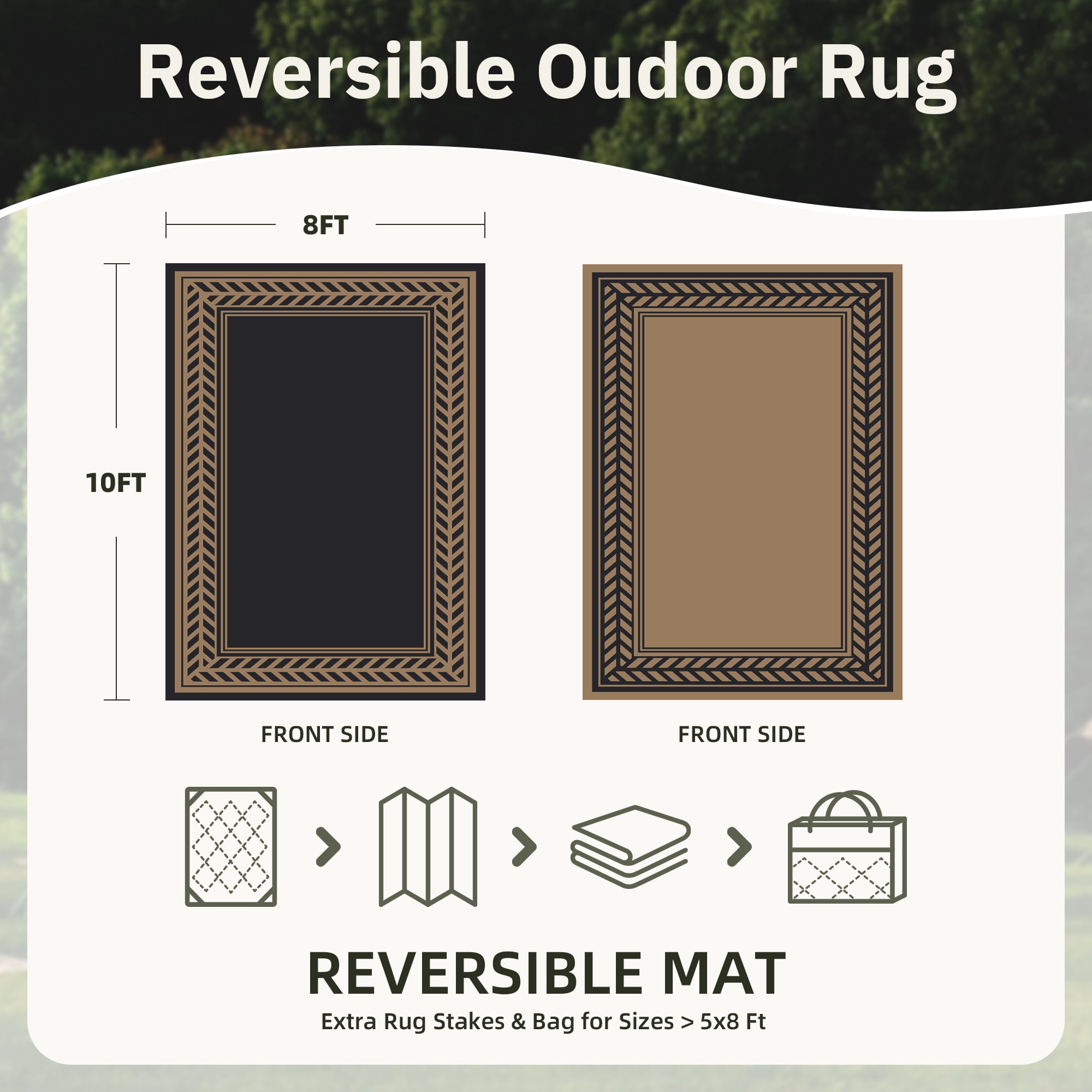 SIXHOME Outdoor Rug 5'x8' Waterproof Reversible Patio Rug Boho Geometric Indoor Outdoor Rugs Lightweight Plastic Straw Ourdoor Carpet for RV Camping Deck Balcony Modern Porch Decor Black and Brown