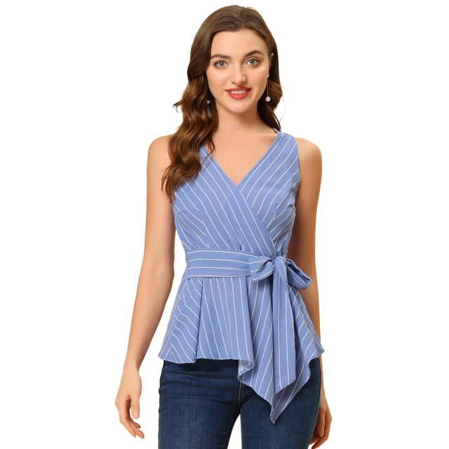 INSPIRE CHIC Hauts d'Été pour Femmes Sans Manches Col en V Ceinture