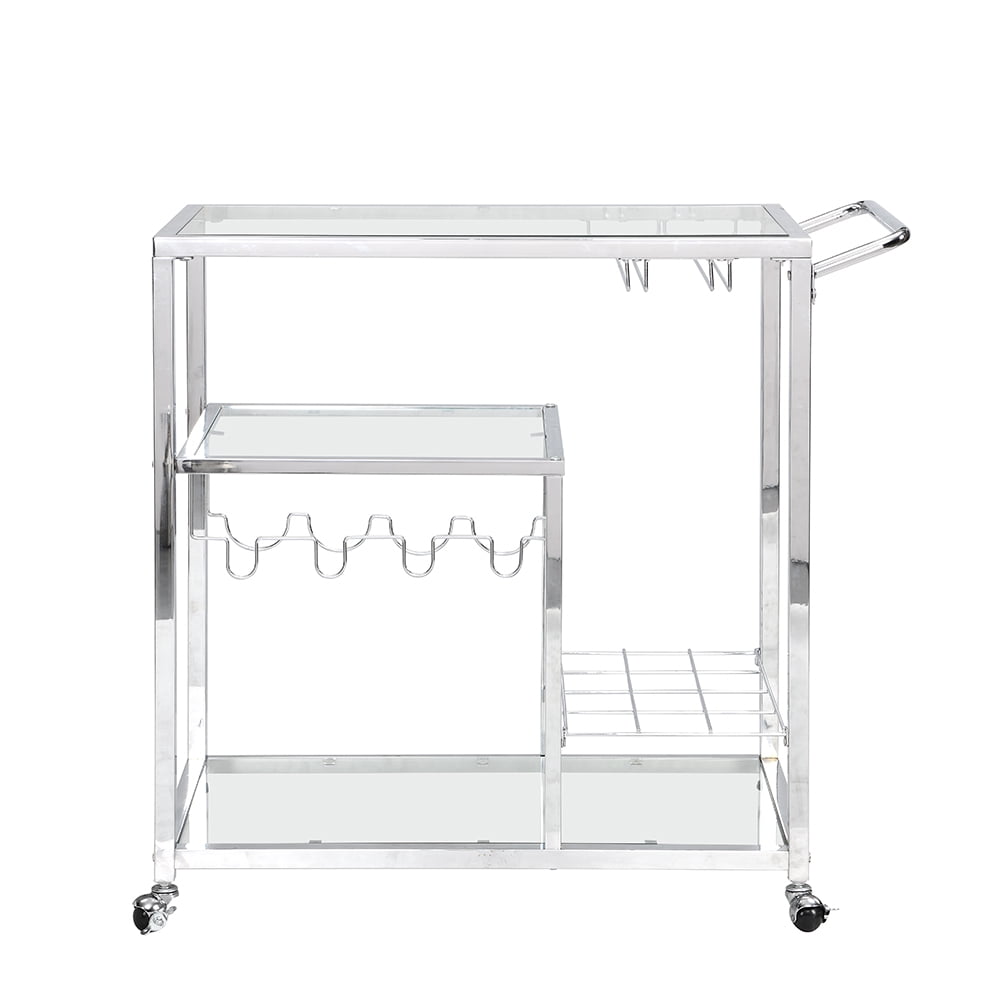 Lowestbest Modern Bar Service Cart, Kitchen Trolley with Storage Function, Chrome Lowestbest Modern Bar Service Cart, Kitchen Trolley with Storage Function, Chrome
