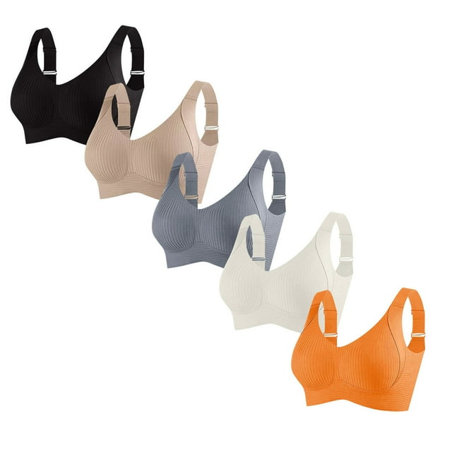 Sujetador de poliéster para mujer, ropa interior de uso diario, de talla grande, sin aros, de color liso, 5 piezas