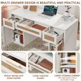 thumbnail image 5 of Joaxswe 56" Farmhouse Executive Desk with Drawers, Rattan Study Table with Adjustable Shelves, Boho Computer Desks for Bedroom, White, 5 of 7