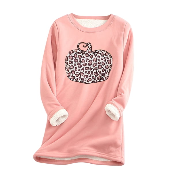 Sudadera de lana gruesa para mujer, manga larga, estampado de leopardo, terciopelo, cálido, cuello redondo, ropa interior, Tops Pompotops FGAJ11744