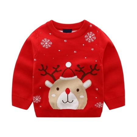 

YJ.GWL Baby Boys Christmas Sweater Xmas Print Pullover Long Sleeve Hoodie Tops for Kids