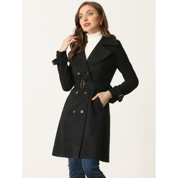 Gabardina para Mujer con Solapa Abrido de Gamuza Sintetico con Doble Botonadura Negro XL Allegra K Abrigo Walmart en linea