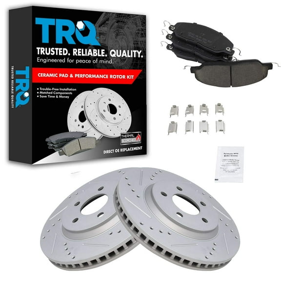 TRQ Front Performance Brake Pad & Rotor Kit Brake Pads Brake Rotors Set Ceramic Premium G-Coated Fits Select 2005-2014 Ford Mustang