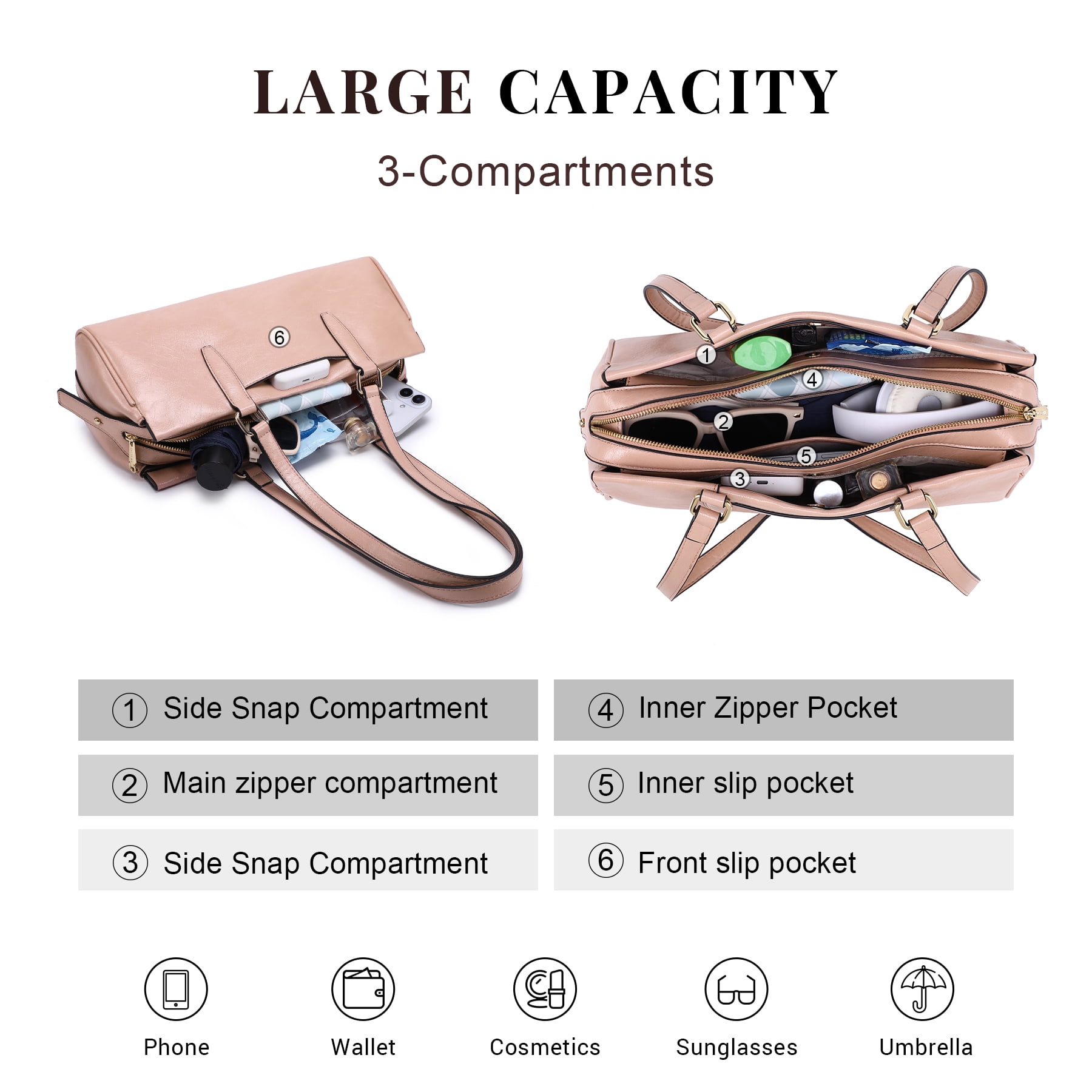 Dasein Hobo Bags for Women Soft Vegan Leather Shoulder Handbags Purses with 3 Compartments, Multi Pockets