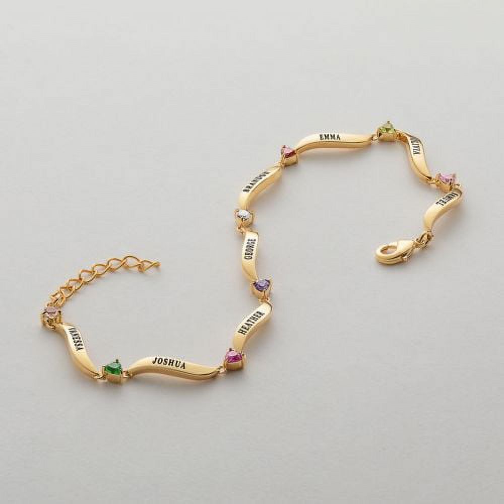 Personalized Planet Women's Gold Plated Family Name and Heart Birthstone Bracelet