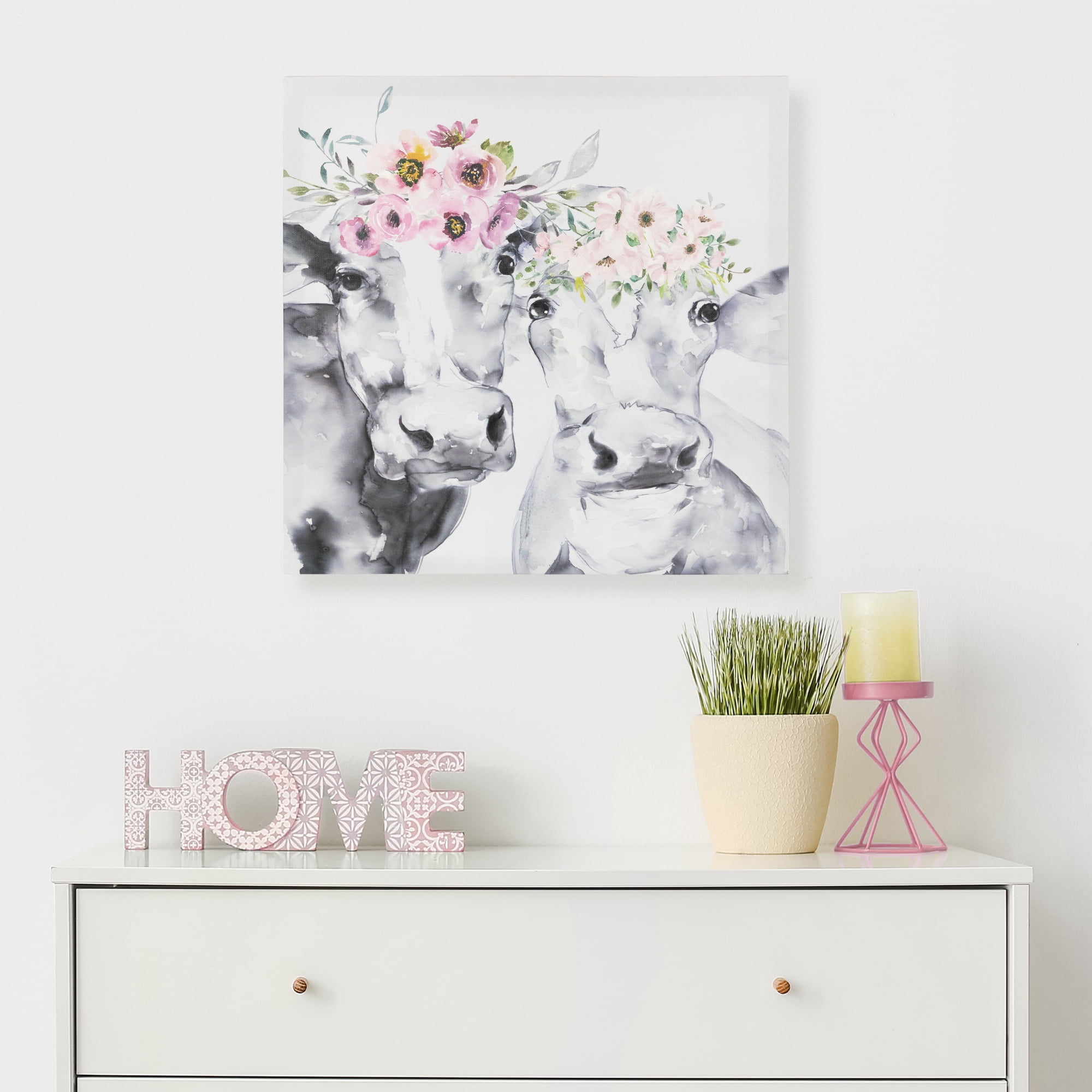 Northlight Cows with Wildflowers Canvas Wall Art - 17.5" x 17.5"