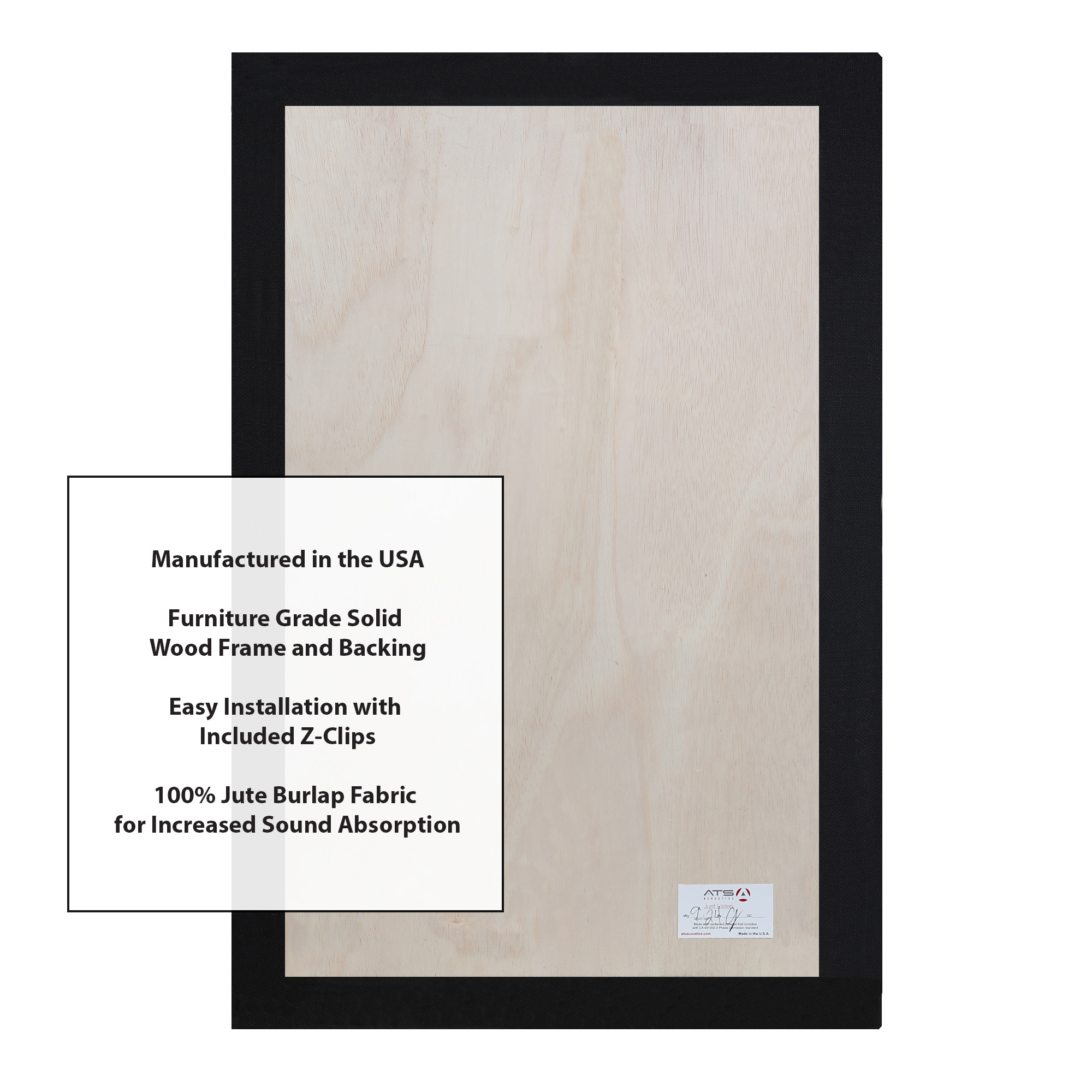 ATS Acoustics Sound Absorbing Acoustic Panel 24" x 36" x 2" Beveled Edge (Black)