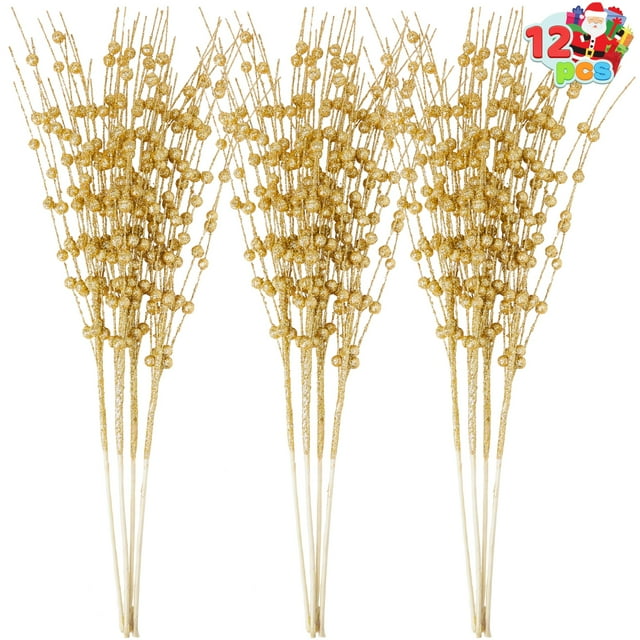 Tallos de bayas con purpurina dorada de Joiedomi, 12 unidades, 43 cm