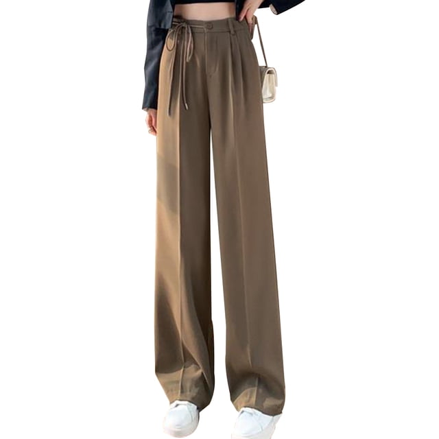 Pantalones casuales de cintura alta y pierna ancha para mujer, pantalones rectos con botones
