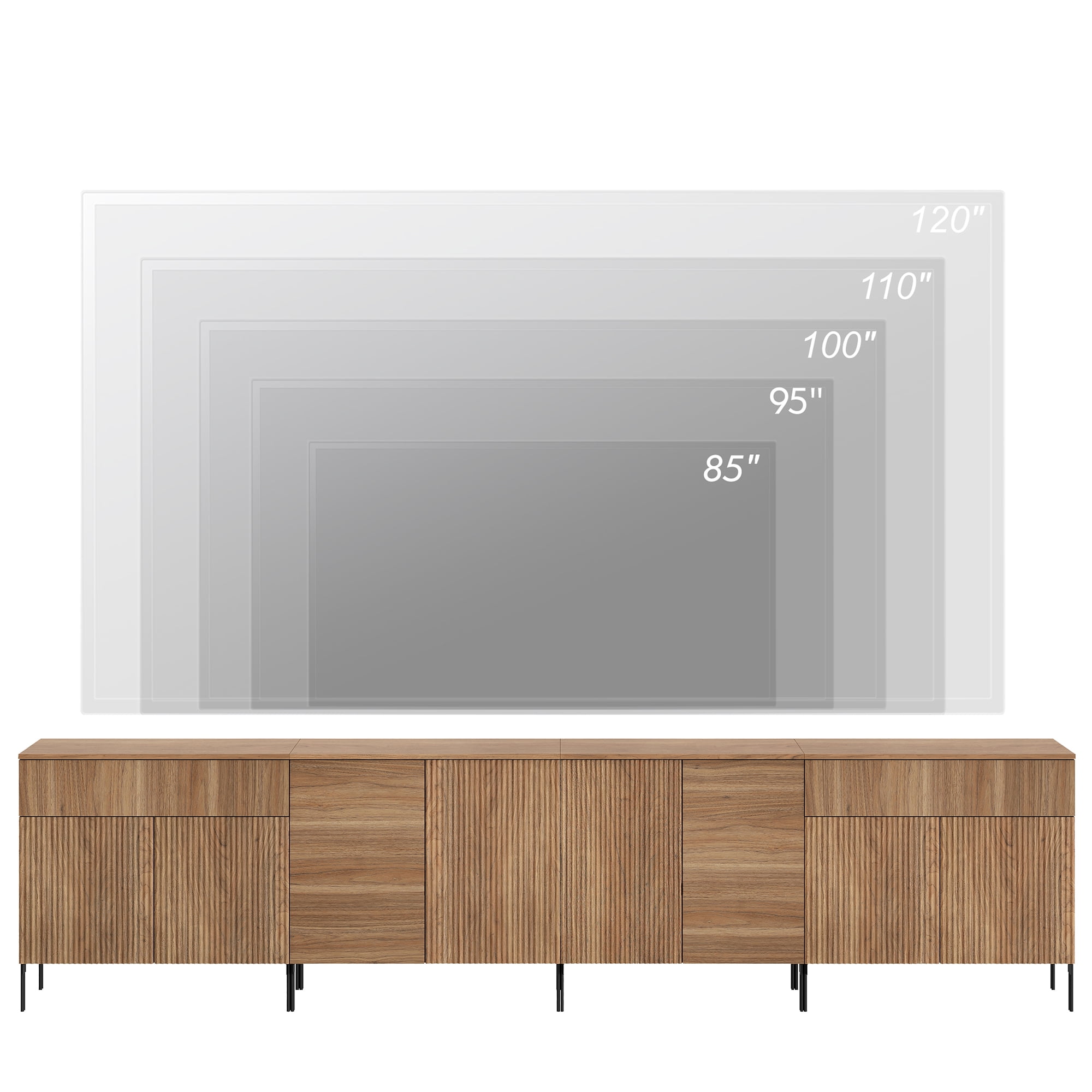 126" Modern Reeded 8-Door Sideboard with Drawers, 4-In-1 Wooden Credenza Storage Cabinet for Kitchen, Dining Room