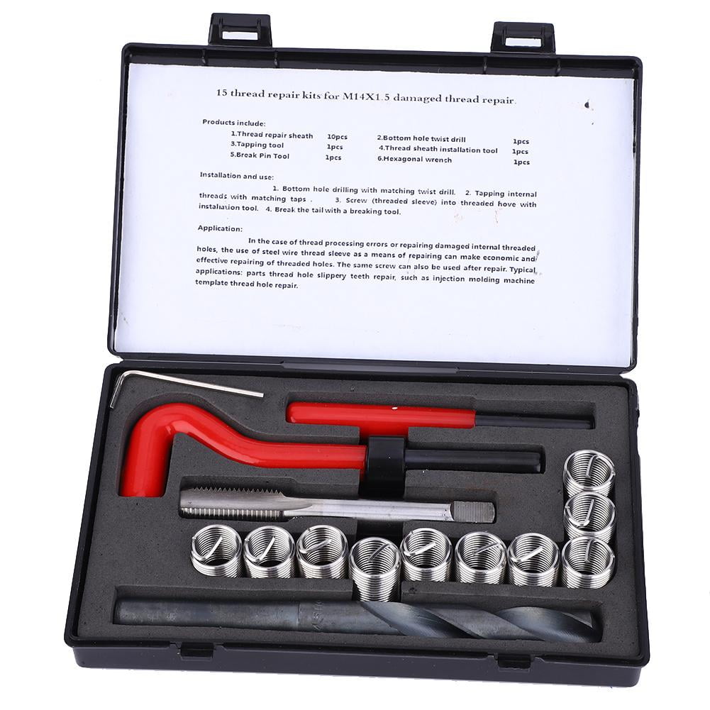Mgaxyff Thread Insert Kit,15 Pcs Thread Inserts M14x1.5 Female Thread Repairing Accessory