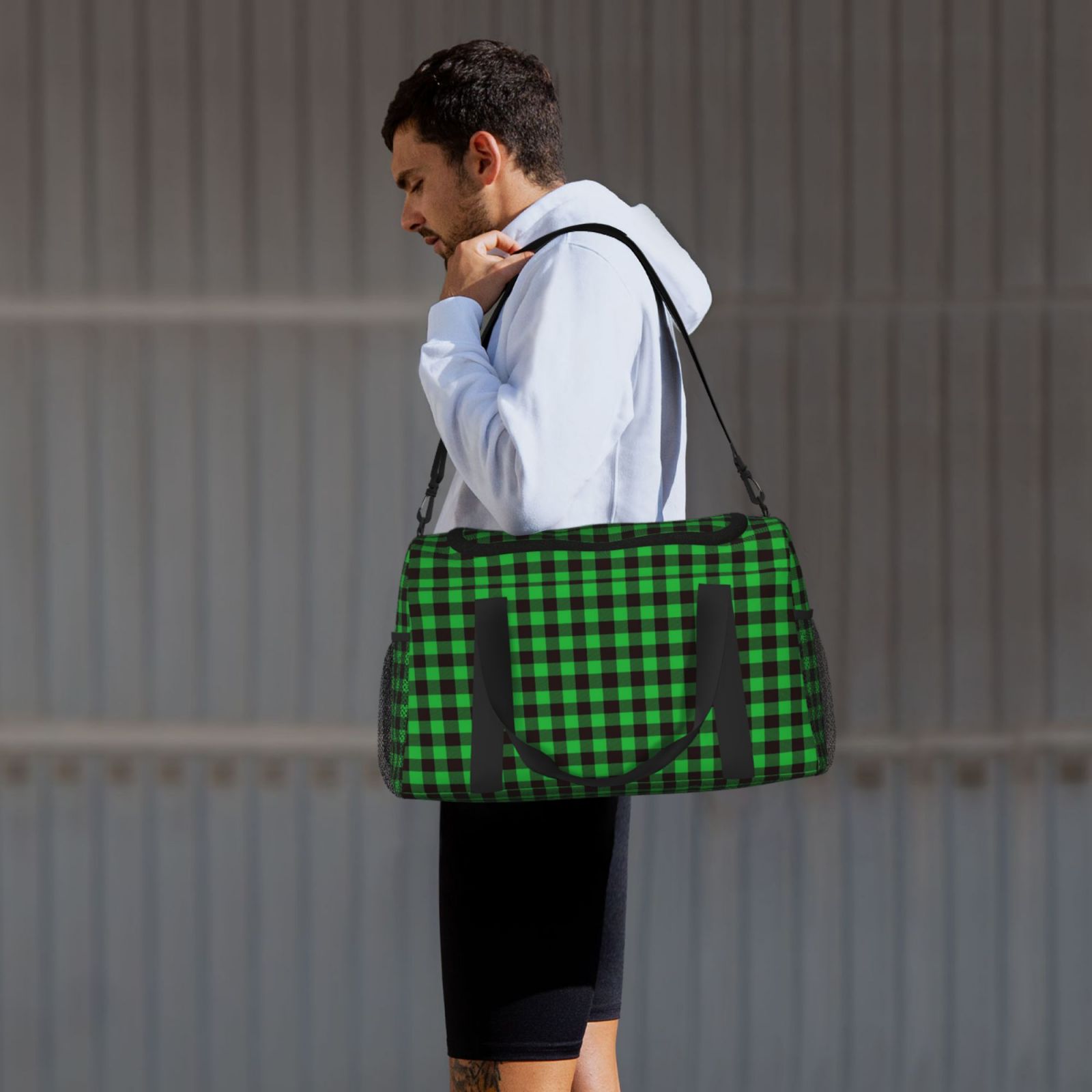Fuzoiu Buffalo Plaid Green Black Print Travel Duffle Bag,Carry On Tote Bags,Duffel Bag,Sport Gym Bag, Hospital Bag for Labor and Delivery, Overnight Bag,Luggage Bag