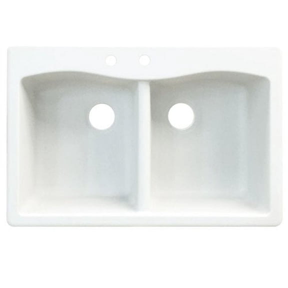 Transolid Aversa 33in x 22in silQ Granite Drop-in Double Bowl Kitchen Sink with 4 CABE Faucet Holes, in Espresso