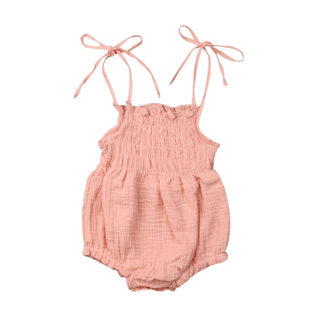 Opperiaya Barboteuse d'Été en Coton pour Bébé, Lacée, Extensible, Froncée