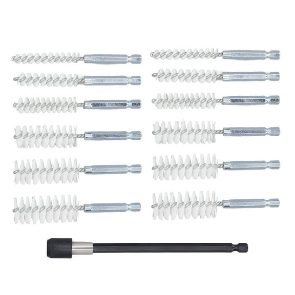 13 Pcs Bore Brush Set 8mm 10mm 12mm 15mm 17mm 19mm Diameter 1/4in Shank Drill Cleaning Brushes with 15cm Extension Rod Nylon (White)