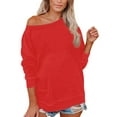 thumbnail image 2 of Hauts pour Femmes T-Shirts Dames Liquidation Blouses d'Été Mode Grande Taille Uni Col Rond Ample Manches Longues Rouge m, 2 of 6