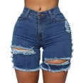 thumbnail image 1 of Aayomet Baggy Jeans for Woman High Waisted Ripped Distressed Stretchy Jean Shorts (Blue, L), 1 of 5