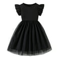 thumbnail image 2 of Swuxness Girl's Casual Princess Short Sleeve Dress, Toddler Special Occasion Dresses, Girls Solid Color Round Neck Mesh Dress Soft Breathable Lightweight and Comfortable Black, 5-6 Years, 2 of 4