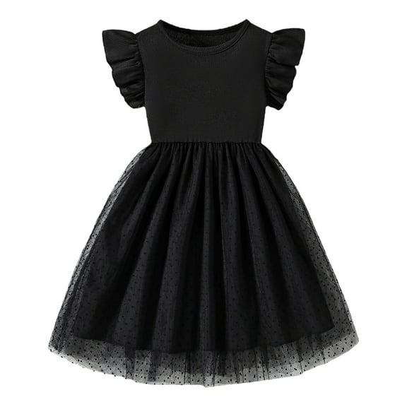 QNANSPI Girls Princess Birthday Party Dresses, Holiday Formal Dress for Girls, Little Girls Fashion Mesh Ruffle Sleeve Bow Cute Holiday Outfit Princess Dress Ideal for Everyday Wear for 3-8Y