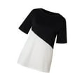 thumbnail image 3 of Femmes T-shirt Couleur Bloc Chemise Courte Fille Manches Courtes Top Col Rond, Noir, XL, 3 of 6