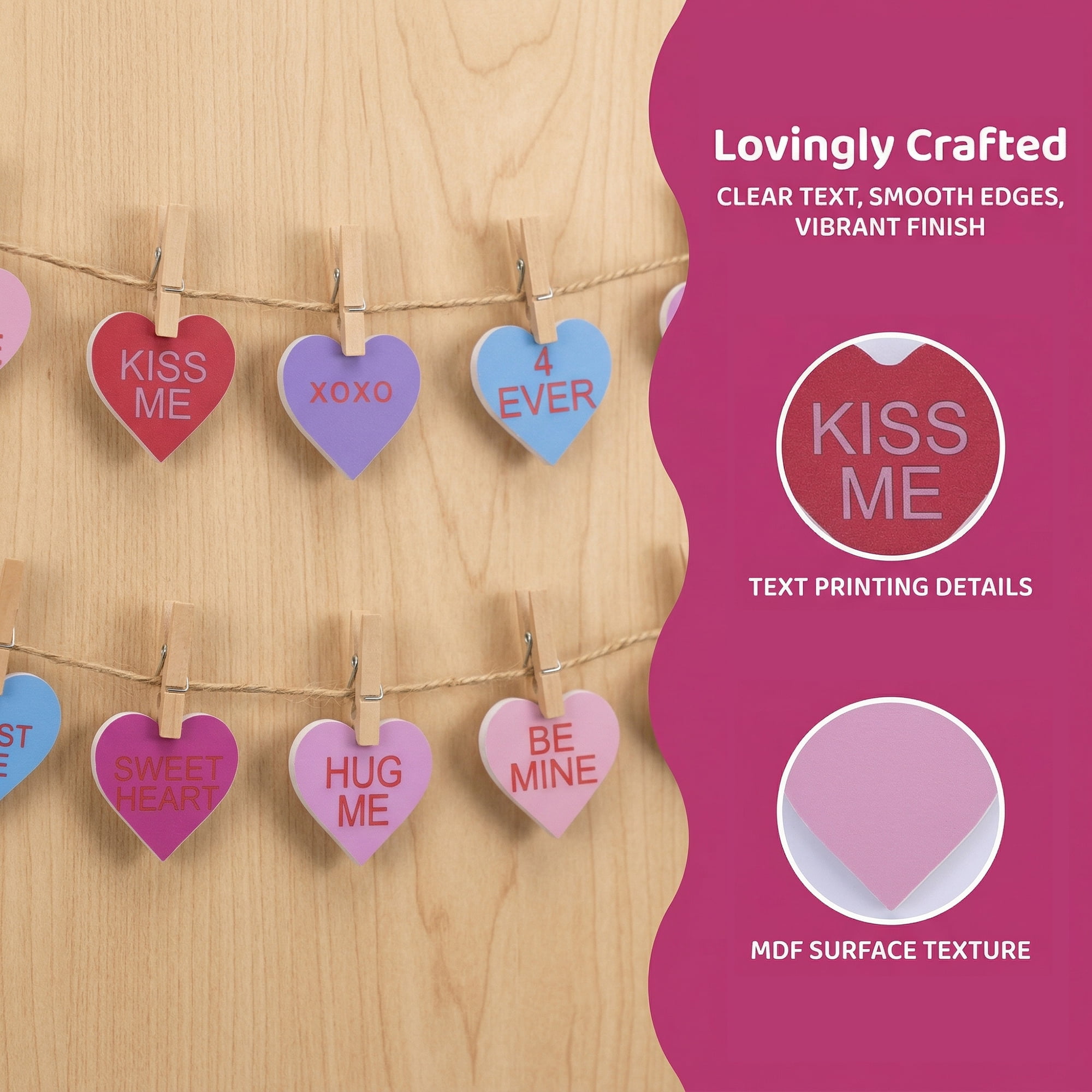 Unique Bargains Wooden Heart Signs Extra Thick Free Standing Love Ornaments Style C 2.6"H