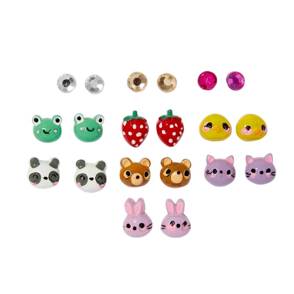 Claire's Girls Animal and Crystal Stud Earring Set, 10-Pack, Children's
