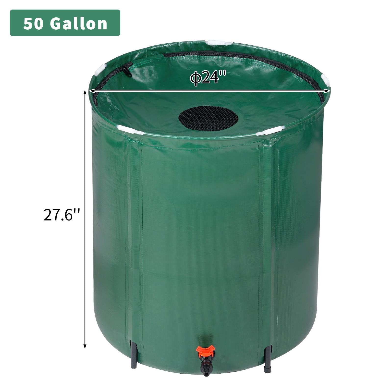 Tcbosik 50 Gallon Collapsible Rain Barrel, Portable Water Storage Tank with Faucet, Rainwater Collection System, Water Catcher Container with Overflow Opening, Green