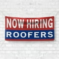 thumbnail image 4 of Now Hiring Roofers 13 oz Heavy Duty Vinyl Banner Roofing Jobs Available Help Wanted Sign for Business Advertising Indoor/Outdoor Single-Sided with Metal Grommets (4x8 ft, Re & Wh & Bl), 4 of 6