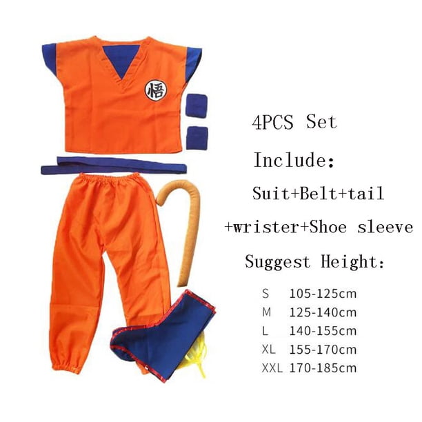Traje De Ropa De Dragón GoKu Con Peluca Bola De Halloween Fiesta De Navidad Vestido De Lujo Purim Niño Niños Cosplay