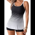thumbnail image 3 of Traje de Baño de Dos Piezas para Mujer, con Control de Abdomen, Fluido, Camiseta Sin Mangas y Pantalones Cortos, Talla L, y Negro, 3 of 8