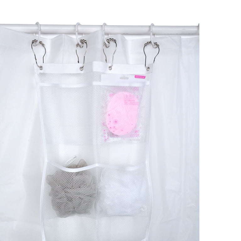 TSV Mesh Shower Caddy Curtains Organizer, Hanging Bathroom Shower Curtain  Rod Liner Hooks Accessories with 6 Pockets Save Space in Small Bathroom Tub
