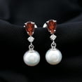 thumbnail image 4 of Rosec Jewels Garnet and Freshwater Pearl Drop Earrings with Moissanite (AAA Quality), 10K White Gold, 4 of 8