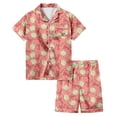 thumbnail image 1 of Ensemble de Pyjamas en Soie pour Filles, Manches Courtes Imprimées, Pyjamas Boutonnés pour Enfants, Ensemble de Pyjamas Décontractés pour Filles, Pyjamas Preppy pour Filles, Garçons, Filles, Mode, 1 of 5