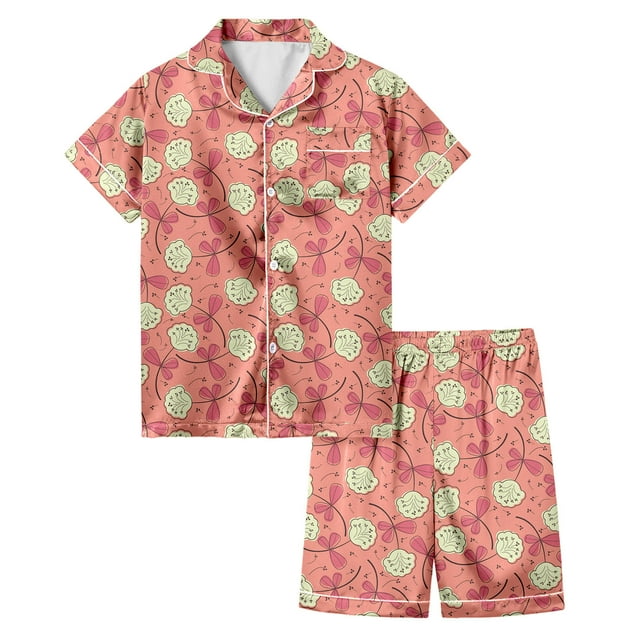 Ensembles de Pyjama pour Filles Imprimé Manches Courtes Enfants Pyjama Boutonné Ensemble de Pyjamas Mode pour Filles Vêtements pour Filles Garçons Filles Mode