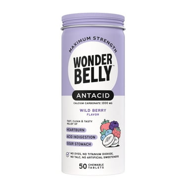 Wonderbelly Heartburn Relief Antacid Tablets, Wild Berry Flavor, 1000 mg, 50 Count
