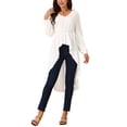 thumbnail image 2 of Tops de mujer INSPIRE CHIC de largo irregular con mangas largas, escote en V, cintura elástica, asimétrico, dobladillo irregular, blusa casual, 2 of 5