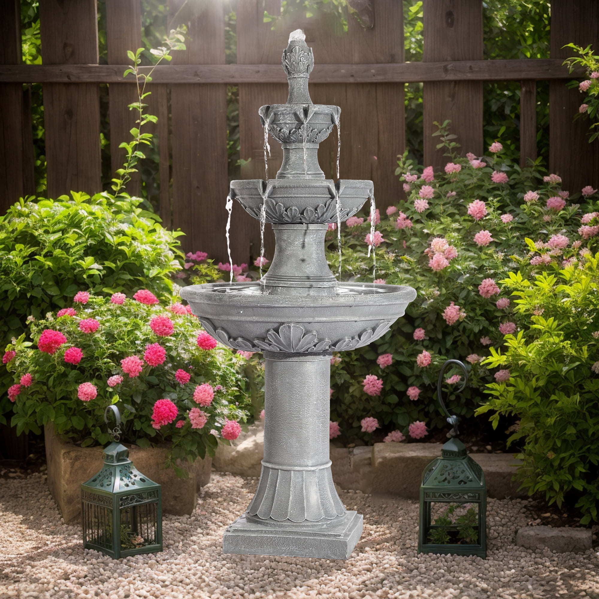 Haverchair Outdoor Pineapple Italian Water Fountain - 48.4" H Floor Bubbler Garden Waterfalls Fountain, 3 Tiered Cascading Freestanding Garden Fountain for Indoor, Yard, Lawn and Garden Décor