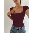 thumbnail image 3 of MOYIKO Square Neck Tops for Women Slim Fitted T Shirts Short Sleeve Tight Summer Tees, 3 of 7