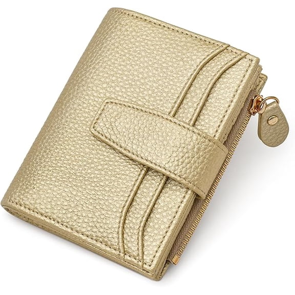 ZLC Small Wallet Women RFID Blocking Bifold Compact Credit Card Holder Leather Wallets for Women with Zipper Coin Pocket and 2 ID Window (Gold)