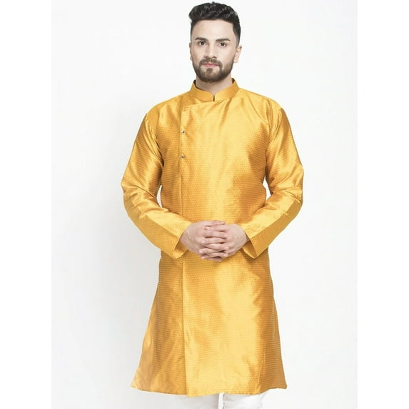 eloria Men's Traditional Golden Yellow Thread Work Pathani Kurta