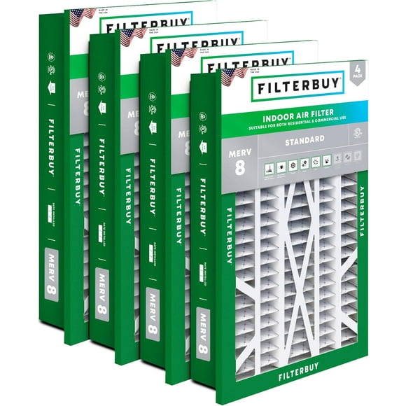 Filterbuy 16x25x5 MERV 8 Pleated HVAC AC Furnace Air Filters for Honeywell Return Grille (4-Pack)