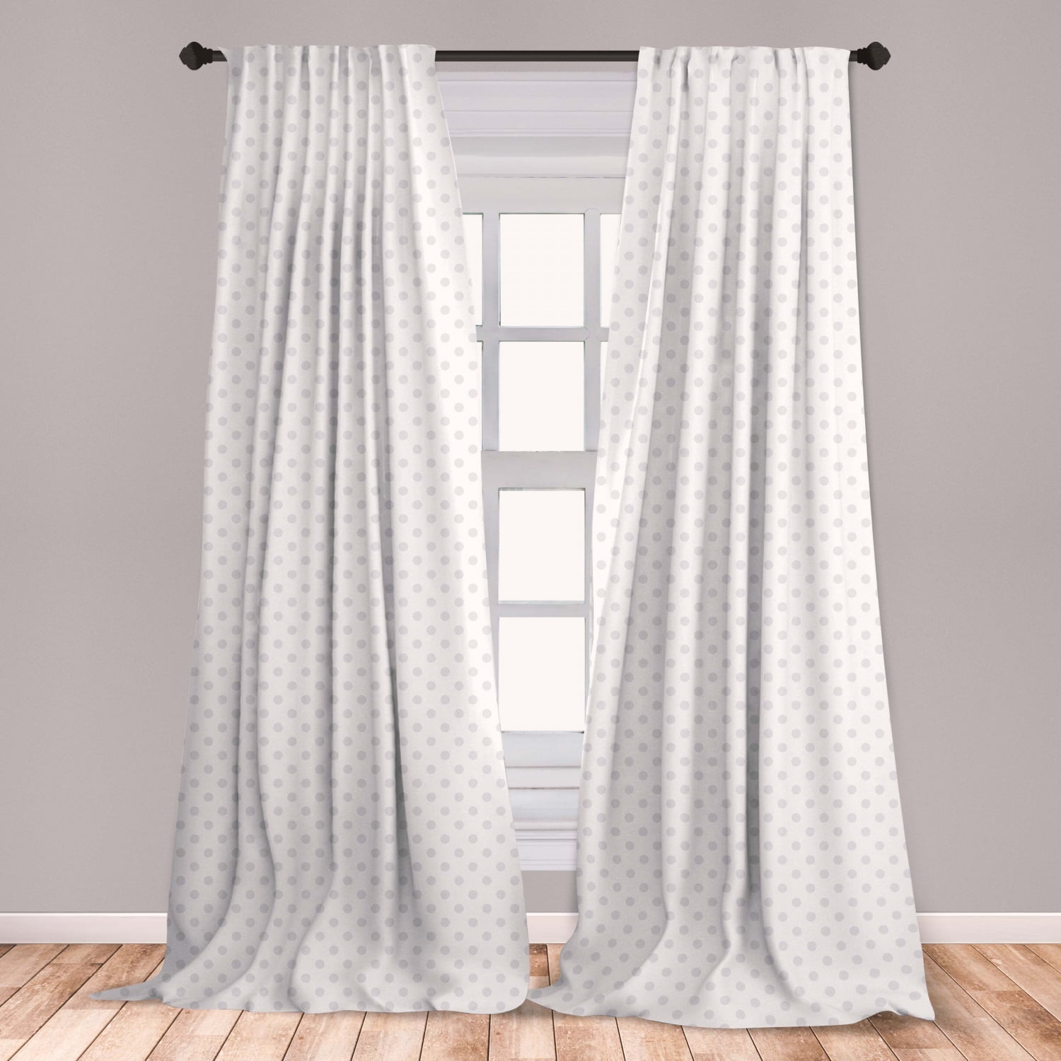 Grey Curtains 2 Panels Set, Small Polka Dots on White Backdrop Retro