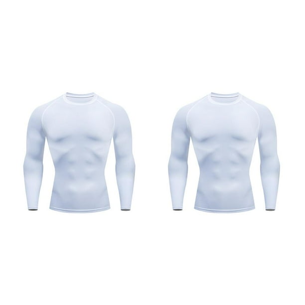 Guardurnaity Ropa interior térmica para hombre, medias elásticas de secado rápido, ropa deportiva de compresión de manga larga para correr, blanco 2piezas