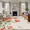 thumbnail image 2 of Rectangle Area Rug 5x8ft,Country Poppy Watercolor Red Washable Carpet Non-Slip Runner Accent Rugs Indoor Floor Mat for Bedroom Living Room Decor,Daisy Leaves Vintage Linen, 2 of 9
