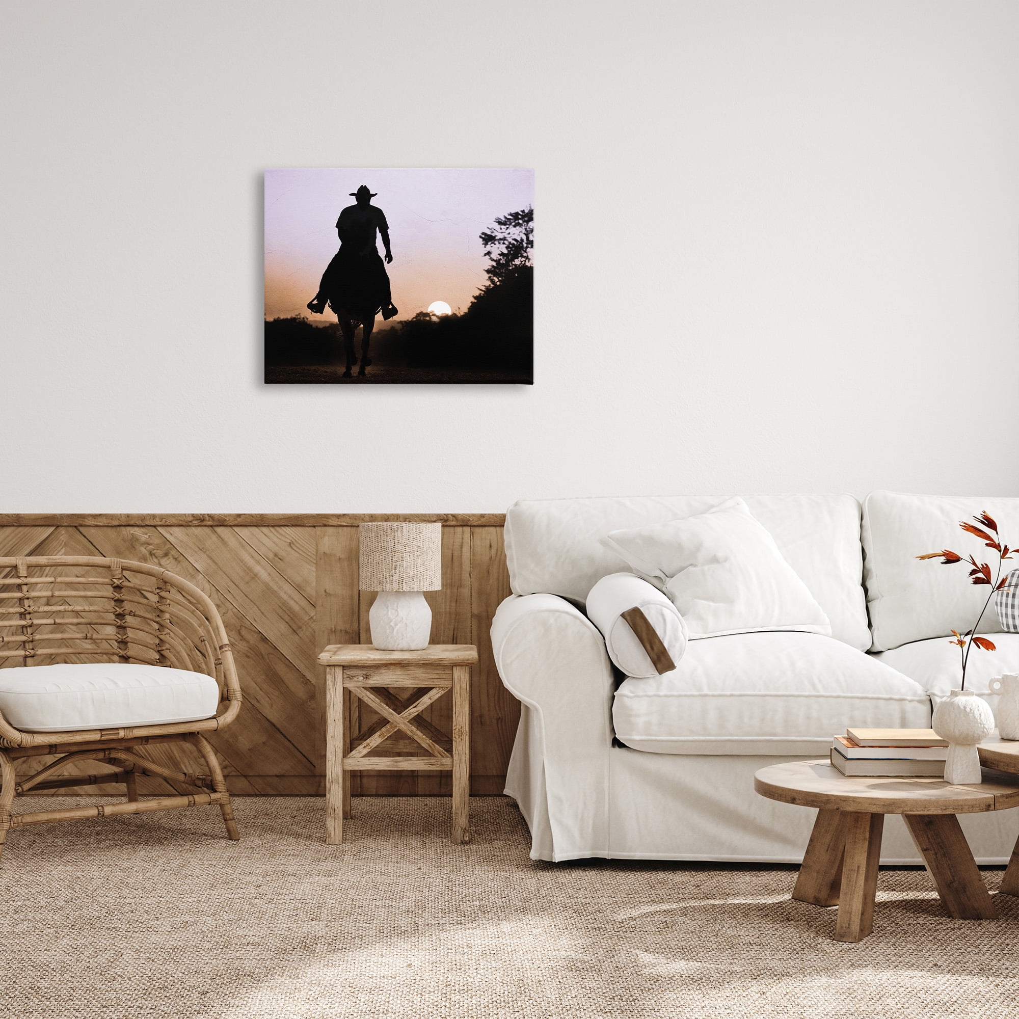 Stupell Industries Cowboy & Setting Sun Landscape Photography Gallery Wrapped Canvas Art Print Wall Art, 30 x 24