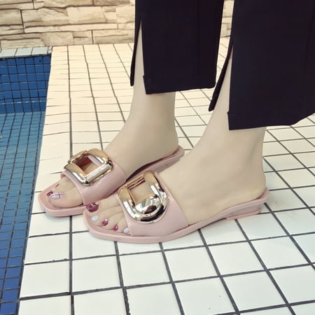 

GWAABD Slide On Slippers for Women Square Buckle Waterproof Summer Sandals Slipper Indoor Outdoor Shoes
