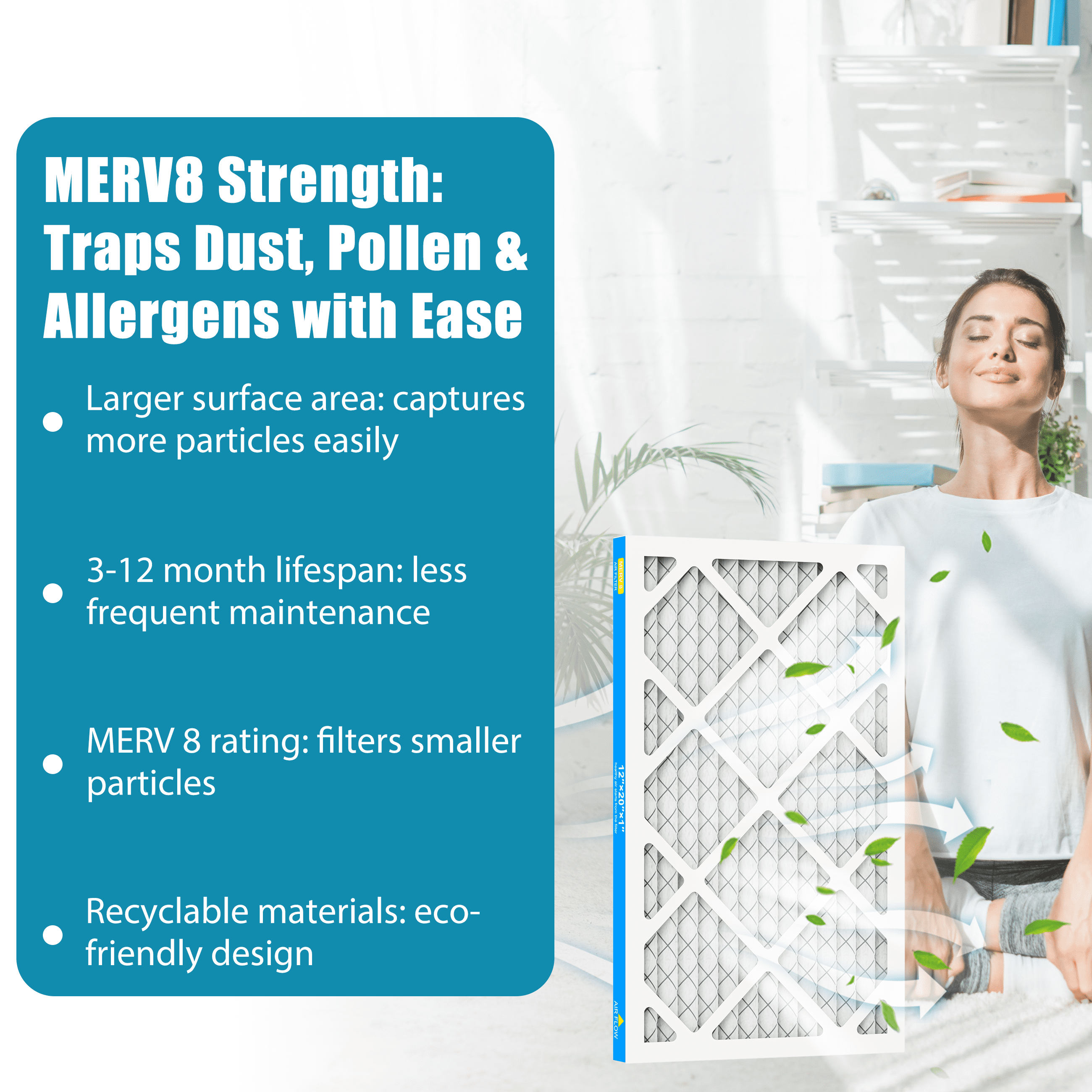 AMI PARTS 12x20x1 Air Filter, MPR 600 MERV8 Allergen Defense Pleated Filter for HVAC Furnace, 4 Filters